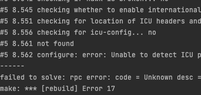 docker error Unable to detect ICU prefix or no failed. Please verify ICU install prefix and make sure icu-config works